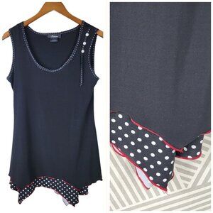 Vintage Tank Top Size Medium Layered Handkerchief Hem Alt Grunge Black Polkadot